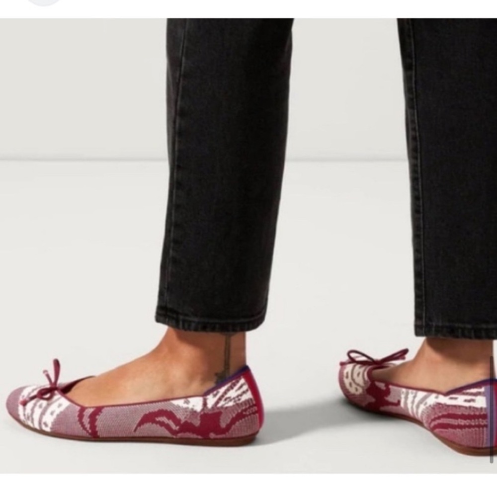 Rothy's Botanical Burgundy Bow The Flat Round Toe - Picture 2 of 9